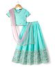 Pine Kids Woven Half Sleeves Choli Lehenga Set with Dupatta Embroidery & Sequin Detailing - Teal Blue