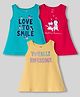 Simply Cotton Lycra Knit Sleeveless Frocks With Animal Butterfly & Text Print Pack of 3 - Yellow Blue & Red
