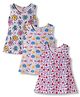 Simply Cotton Lycra Knit Sleeveless Frocks With Heart Cloud & Floral Print Pack of 3 - White