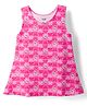 Simply Cotton Lycra Knit Sleeveless Frocks with Bunny & Bow Print - Pink