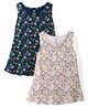 Simply Sinker Knit Sleeveless Frock with Floral Print Pack of 2 - White & Navy Blue