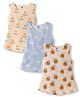 Simply Sinker Knit Sleeveless Printed Frocks Pack of 3 - Peach Light Blue