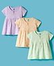 Simply Interlock Knit Half Sleeves Frocks With Animals & Birds Print Pack of 3 - Mint Lavender & Peach