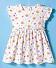 Simply Cotton Lycra Knit Frill Sleeves Frock With Honeybee & Floral Print - White