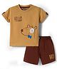 Mini Taurus Sinker Knit Half Sleeves T-Shirt & Shorts Set With Animal Print - Mustard