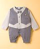 Mini Taurus Interlock Knit Full Sleeves Party Romper with Bow Applique - Light Blue