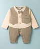 Mini Taurus Interlock Knit Full Sleeves Party Romper with Bow Applique - Brown