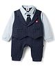 Mini Taurus Interlock Knit Full Sleeves Party Romper with Stripes - Navy Blue