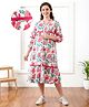 Bella Mama Woven Three Fourth Sleeves Floral Printed Maternity Dress - White