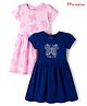 Honeyhap Premium 100% Cotton Knit Half Sleeves Frocks with Bio Finish & Butterfly Print Pack of 2 - Pink Tulle & Limoges