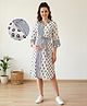 Bella Mama Woven Three Fourth Sleeves Maternity Shirt Dress with Floral Print - Off White