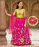 Pine Kids Viscose Woven Sleeveless Choli Lehenga Set with Dupatta & Floral Embroidery - Light Green & Dark Pink