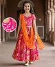 Pine Kids Woven Half Sleeves Lehenga Choli Set With Floral Print & Dupatta - Dark Pink