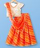 Pine Kids Woven Half Sleeves Lehenga Choli Set With Floral Embroidery & Dupatta - White & Orange