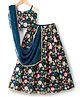 Pine Kids Woven Sleeveless Floral Embroidered Choli Lehenga Set with Sequin & Lace Detailing - Navy Blue