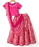 Pine Kids Woven Half Sleeves Floral Printed & Embroidered Choli Lehenga Set with Dupatta - Pink