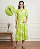 Bella Mama Woven Half Sleeves Tiered Maternity Dress with Floral Print - Light Green