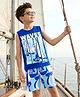 OLLINGTON ST. Cotton Knit Sleeveless Printed T-Shirt & Shorts Set - Blue & Multicolor