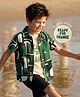 Pine Kids Woven Half Sleeves Abstract Printed Shirt With Inner Tee - Green & Off White