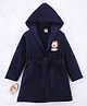 Babyhug Knit Full Sleeves Terry Bath Robe With Hood & Lion Embroidery - Navy Blue
