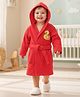Babyhug Terry Knit Full Sleeves Knit Bath Robe With Hood & Duck Embroidery - Red