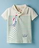 Ollypop Cotton Knit Half Sleeves Striped Polo T-Shirt with Boat Print - Cream