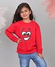 Superminis Cotton Blend Woven Full Sleeves Smiley Printed Pre Winter Sweatshirt - Red