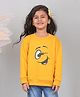 Superminis Cotton Blend Woven Full Sleeves Smiley Printed Pre Winter Sweatshirt - Yellow