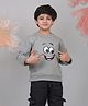 Superminis Cotton Blend Woven Full Sleeves Smiley Printed Pre Winter Sweatshirt - Grey