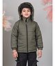 Superminis Woven Full Sleeves Solid Light Winter Padded & Hooded Jacket - Mehandi Green