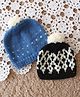 Woonie Handknitted  Pack Of 2 Abstract Designed Beanie Caps - Blue & Black - Circumference 35 Cms
