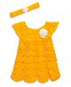 Woonie Hand Knitted Sleeveless Floral Applique Detailed Dress With Headband - Mustard