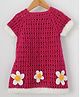 Woonie Hand Knitted Half Sleeves Colour Blocked Floral Applique Detailed Dress - Dark Pink