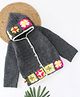 Woonie Handknitted Full Sleeves Floral Designed Hooded Cardigan - Grey