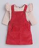 The Sandbox Clothing Co Cotton Knit Solid Pinafore Dress With Full Sleeves Frill Detailed Tee - Red