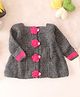 Woonie Hand Knitted Full Sleeves Floral Applique Detailed Cardigan - Grey