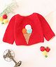 Woonie Hand Knitted Full Sleeves Ice Cream Applique Detailed Sweater - Red
