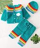 Woonie Handknitted Full Sleeves Cloud Designed Cardigan Set With Cap - Green
