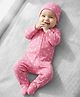 Babyhug Cotton Knit Full Sleeves Footed Sleepsuit With Polka Dots Print & Cap - Pink