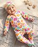 Babyhug Cotton Knit Full Sleeves Sleepsuit With Abstract Print & Cap - White