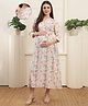 Moms Maternity Cotton Woven Three Fourth Sleeves Floral Printed Maternity Dress With Front Open Nursing Access - Multi Colour