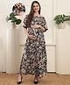 Moms Maternity Rayon Woven Off Shoulders Half Puffed Sleeves Floral Printed Maternity Dress With Side Zipper Nursing Access - Black
