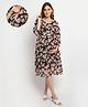 Moms Maternity Georgette Woven Three Fourth Sleeves Floral Printed Maternity Dress With Side Nursing Access - Brown