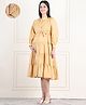 Moms Maternity Cotton Woven Three Fourth Sleeves Solid Maternity Dress With Centre Nursing Access - Mustard