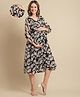 Moms Maternity Georgette Woven Three Fourth Sleeves Floral Printed Maternity Dress With Side Nursing Access - Black