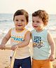 Babyoye 100% Cotton Knit Sleeveless Tank T-Shirts with Racing Print Pack of 2 - Aqua Blue & White