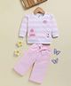 Annie Kids 100% Lyocell Knit Full Sleeves Striped Typography Patch Detailed Top & Pants Set - Pink