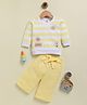 Annie Kids 100% Lyocell Knit Full Sleeves Striped Typography Patch Detailed Top & Pants Set - Yellow