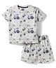 Mini Taurus Interlock Knit Half Sleeves T-Shirt & Shorts Set with Tractor Print - Light Grey