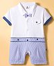 Mini Taurus Interlock Knit Half Sleeves Striped Romper with Bow Applique - Light Blue